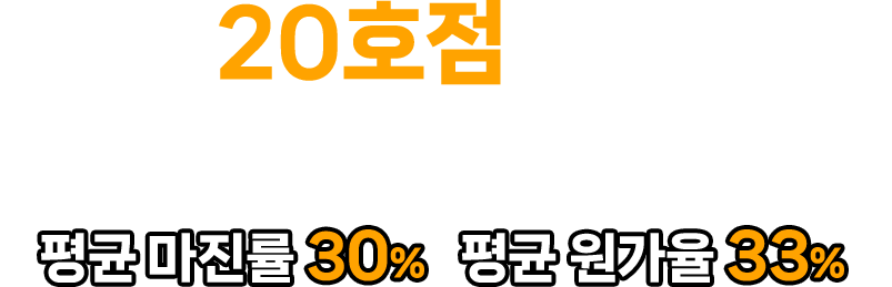 20호점까지 혜택을 받을 수 있습니다 평균 마진률 30% 평균 원가율 33%